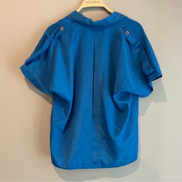 Vintage Women’s short sleeve button up blue top SK & Company secretary blouse - Picture 4 of 7